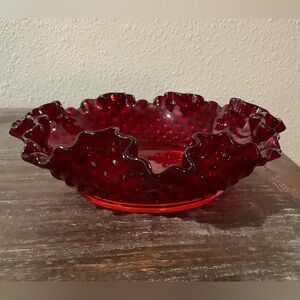 Fenton Ruby Red Hobnail Crimp Edge Bowl